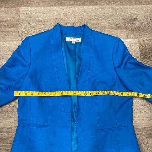 ✨ Tahari Arthur S. Levine Women's Size 12 Linen Clasp Close Blazer Blue Office - Picture 7 of 9